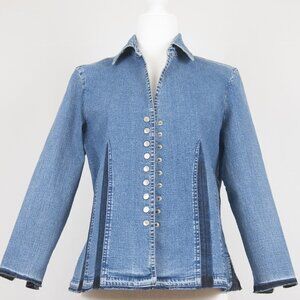 W Vintage Style Denim outer / Frayed Hem / Long Sleeve  / Medium